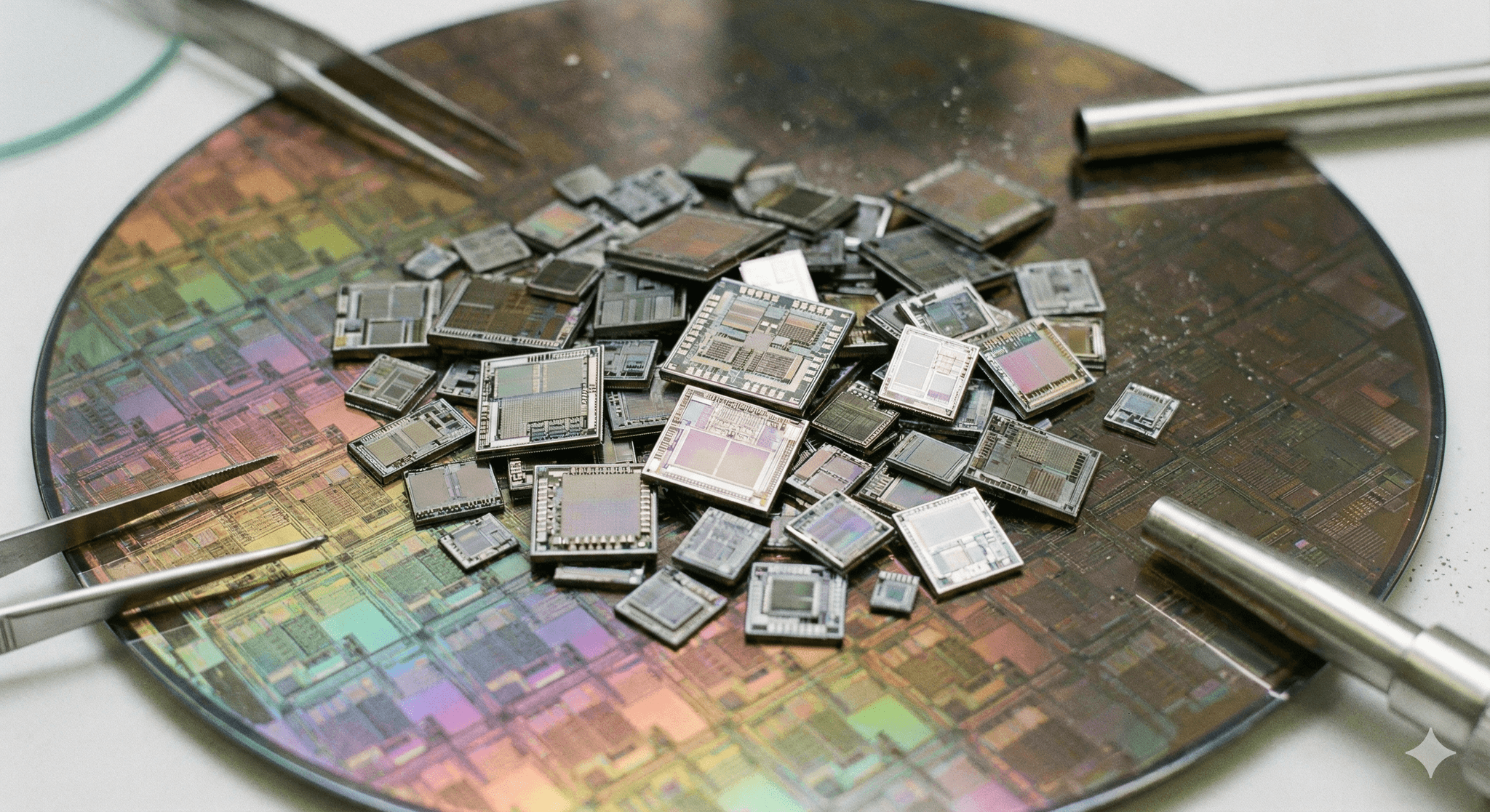 a pile of chips on a wafer