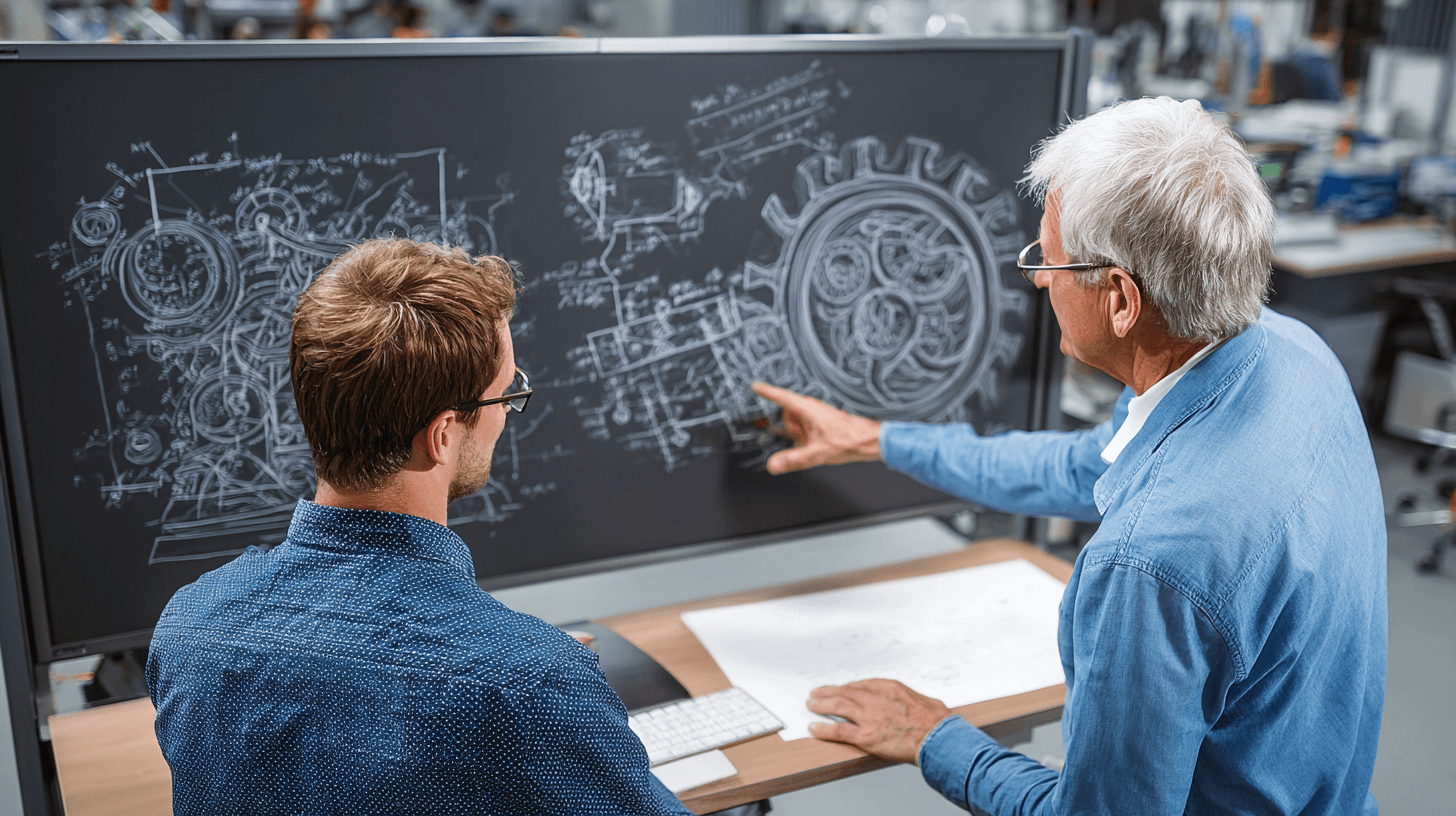 an inventor shows his drawings and technical specs to a patent attorney, hoping this attorney can help him get a patent.